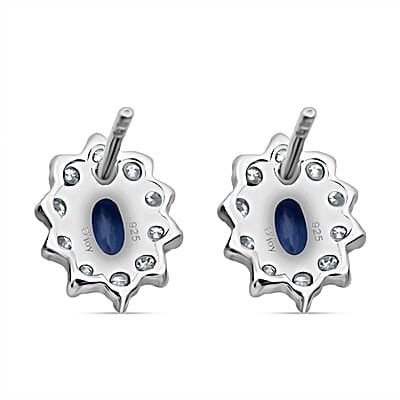 Premium Ceylon Blue Sapphire and Moissanite 0.90 ctwSunlit Sea Earrings in Rhodium Over Sterling Silver 