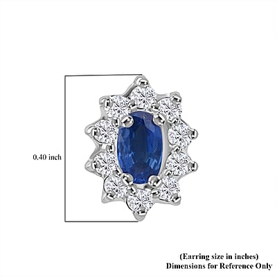 Premium Ceylon Blue Sapphire and Moissanite 0.90 ctwSunlit Sea Earrings in Rhodium Over Sterling Silver 