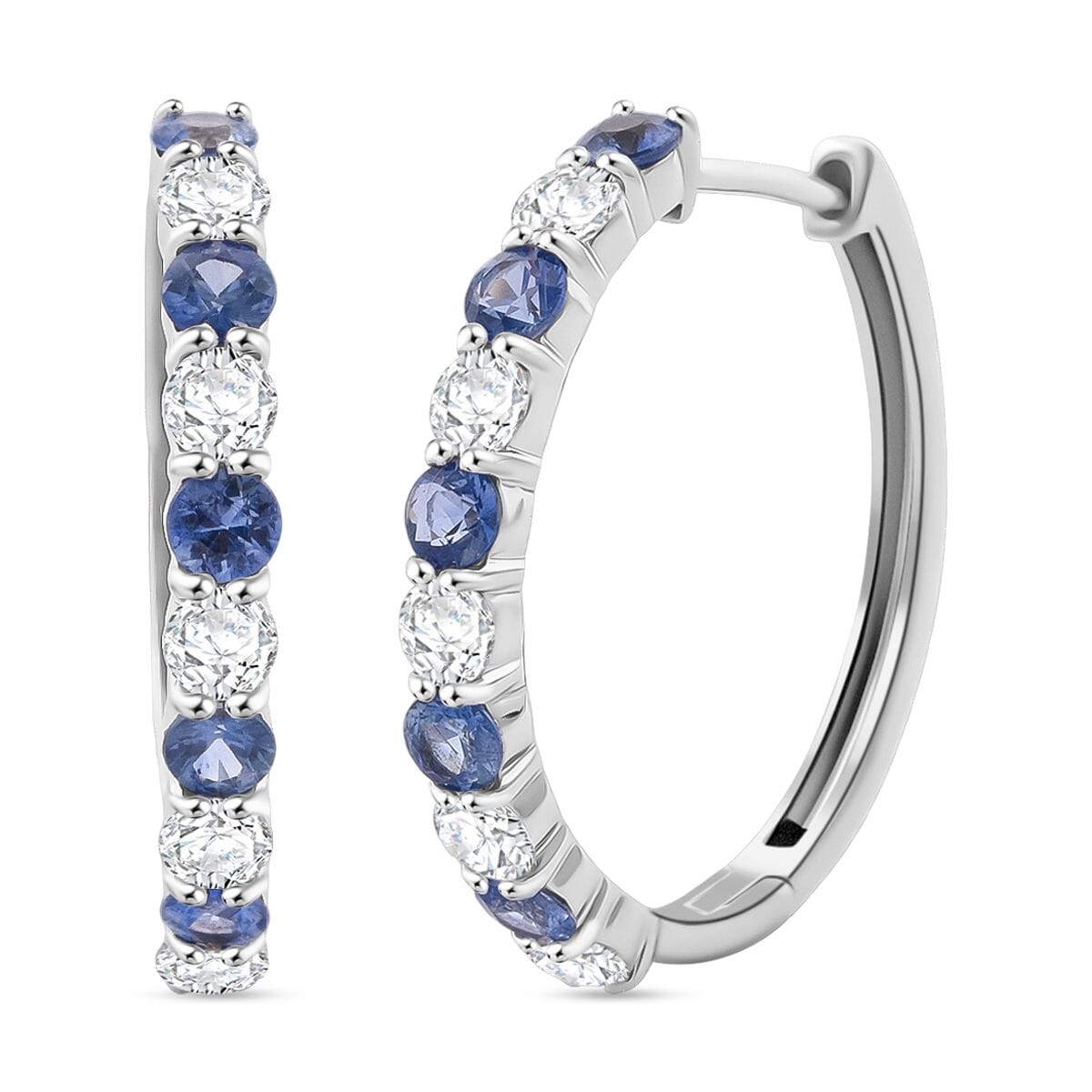 Premium Ceylon Blue Sapphire and Moissanite 1.80 ctw Lagoon Lights Earrings in Rhodium Over Sterling Silver image number 0