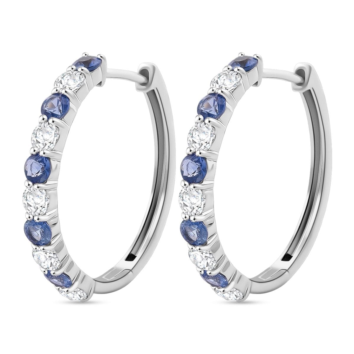 Premium Ceylon Blue Sapphire and Moissanite 1.80 ctw Lagoon Lights Earrings in Rhodium Over Sterling Silver image number 3