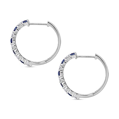 Premium Ceylon Blue Sapphire and Moissanite 1.80 ctw Lagoon Lights Earrings in Rhodium Over Sterling Silver