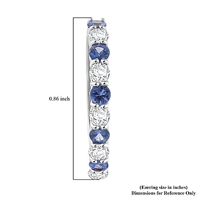 Premium Ceylon Blue Sapphire and Moissanite 1.80 ctw Lagoon Lights Earrings in Rhodium Over Sterling Silver
