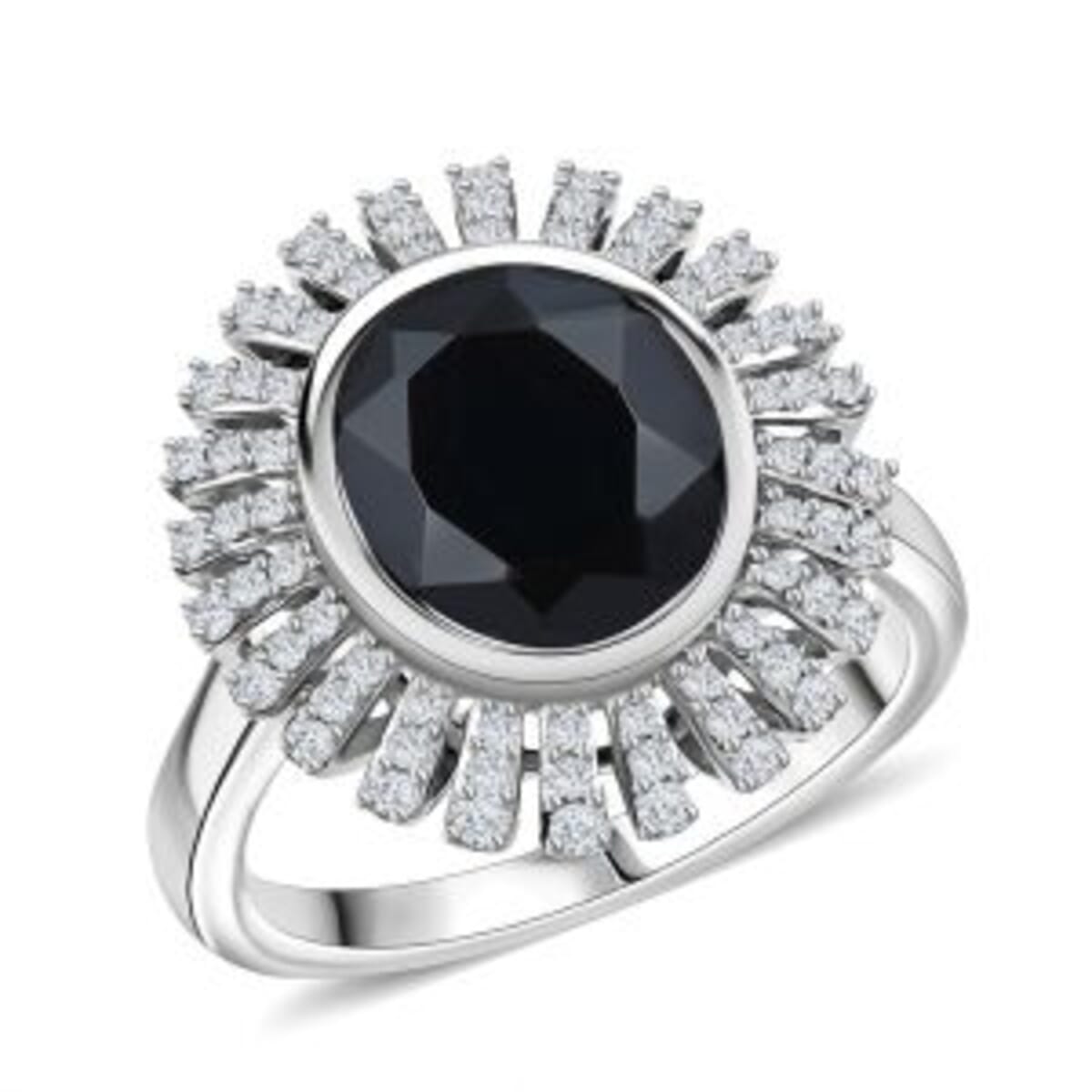 Karis Thai Black Spinel and White Zircon 4.75 ctw Starburst Ring in Platinum Bond (Size 10.0) image number 0