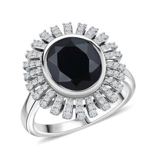 Karis Thai Black Spinel and White Zircon 4.75 ctw Starburst Ring in Platinum Bond (Size 10.0)