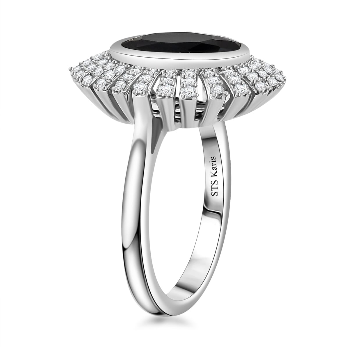 Karis Thai Black Spinel and White Zircon 4.75 ctw Starburst Ring in Platinum Bond (Size 10.0) image number 3