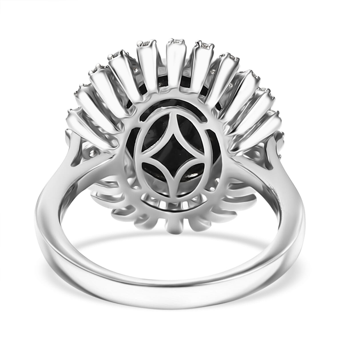 Karis Thai Black Spinel and White Zircon 4.75 ctw Starburst Ring in Platinum Bond (Size 10.0) image number 4