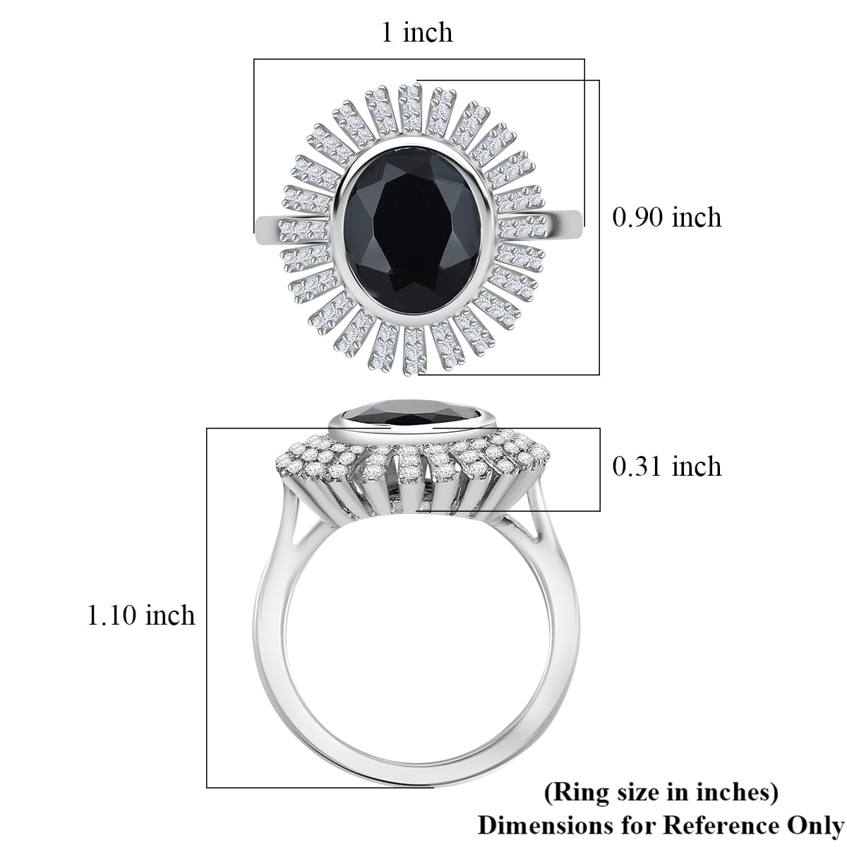 Karis Thai Black Spinel and White Zircon 4.75 ctw Starburst Ring in Platinum Bond (Size 10.0) image number 5