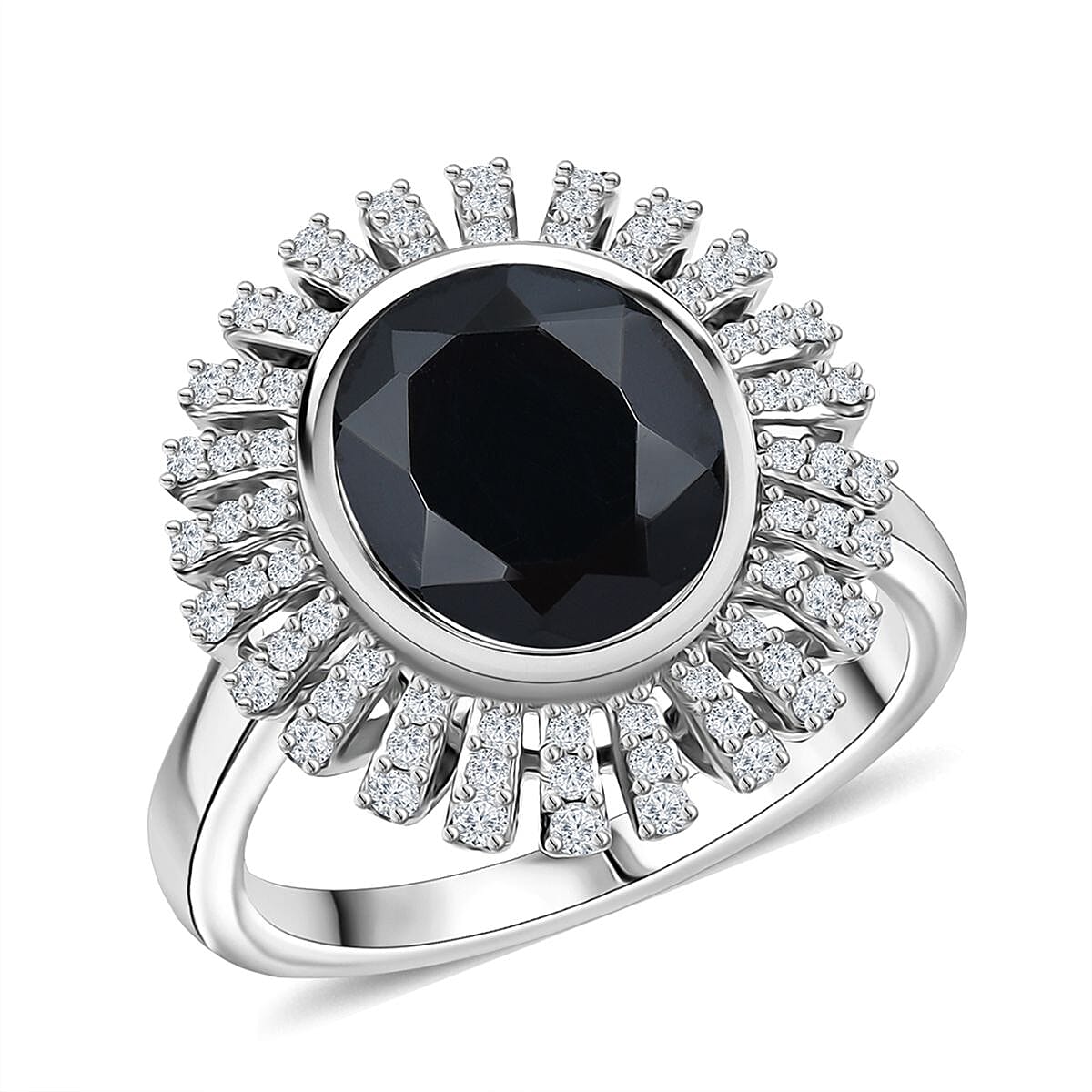 Karis Thai Black Spinel and White Zircon 4.75 ctw Ring in Platinum Bond (Size 10.0)