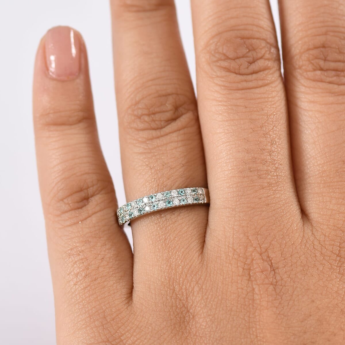 Rhapsody AAAA Paraiba Tourmaline and E-F VS2 Diamond 0.40 ctw Blue Veil Ring in 950 Platinum (Size 10.0) 5.20 Grams image number 2