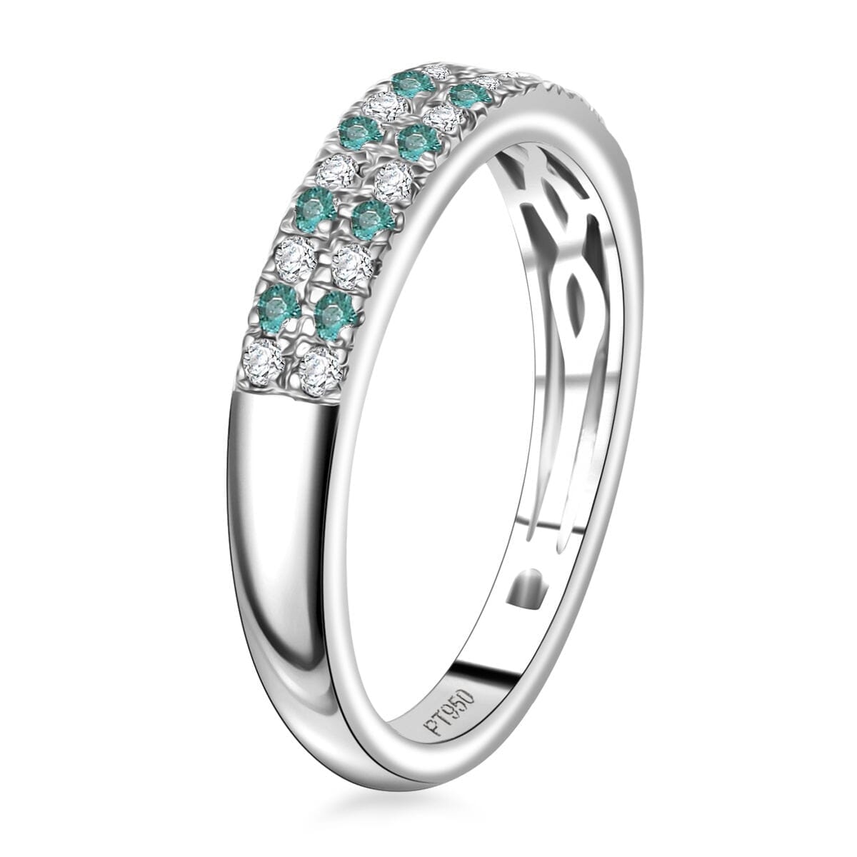 Rhapsody AAAA Paraiba Tourmaline and E-F VS2 Diamond 0.40 ctw Blue Veil Ring in 950 Platinum (Size 10.0) 5.20 Grams image number 3