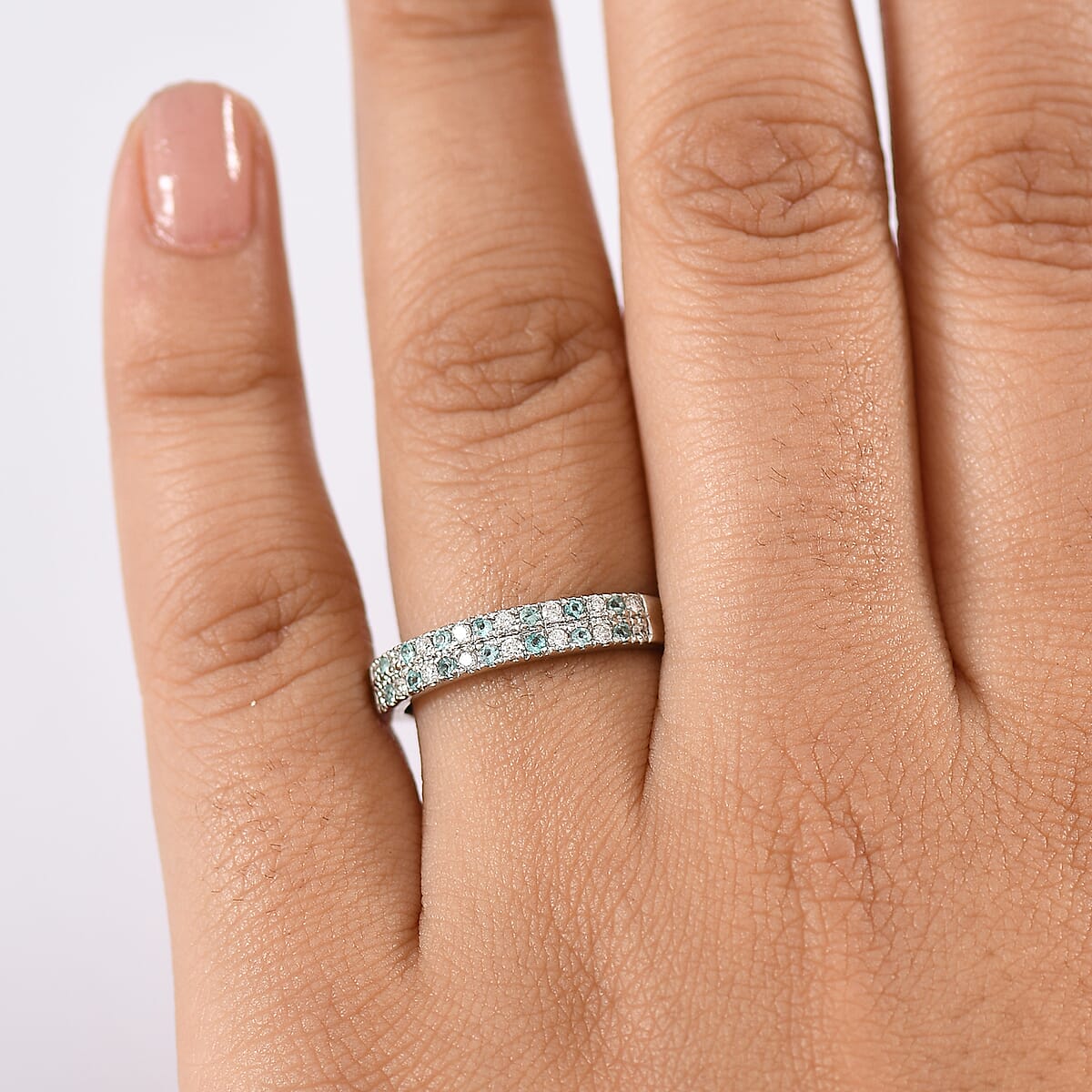 Rhapsody AAAA Paraiba Tourmaline and E-F VS2 Diamond 0.40 ctw Blue Veil Ring in 950 Platinum (Size 9.0) 5.20 Grams image number 2