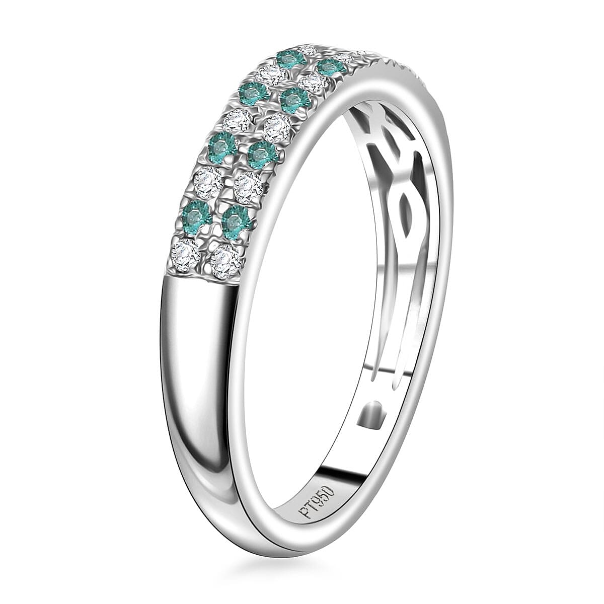 Rhapsody AAAA Paraiba Tourmaline and E-F VS2 Diamond 0.40 ctw Blue Veil Ring in 950 Platinum (Size 9.0) 5.20 Grams image number 3