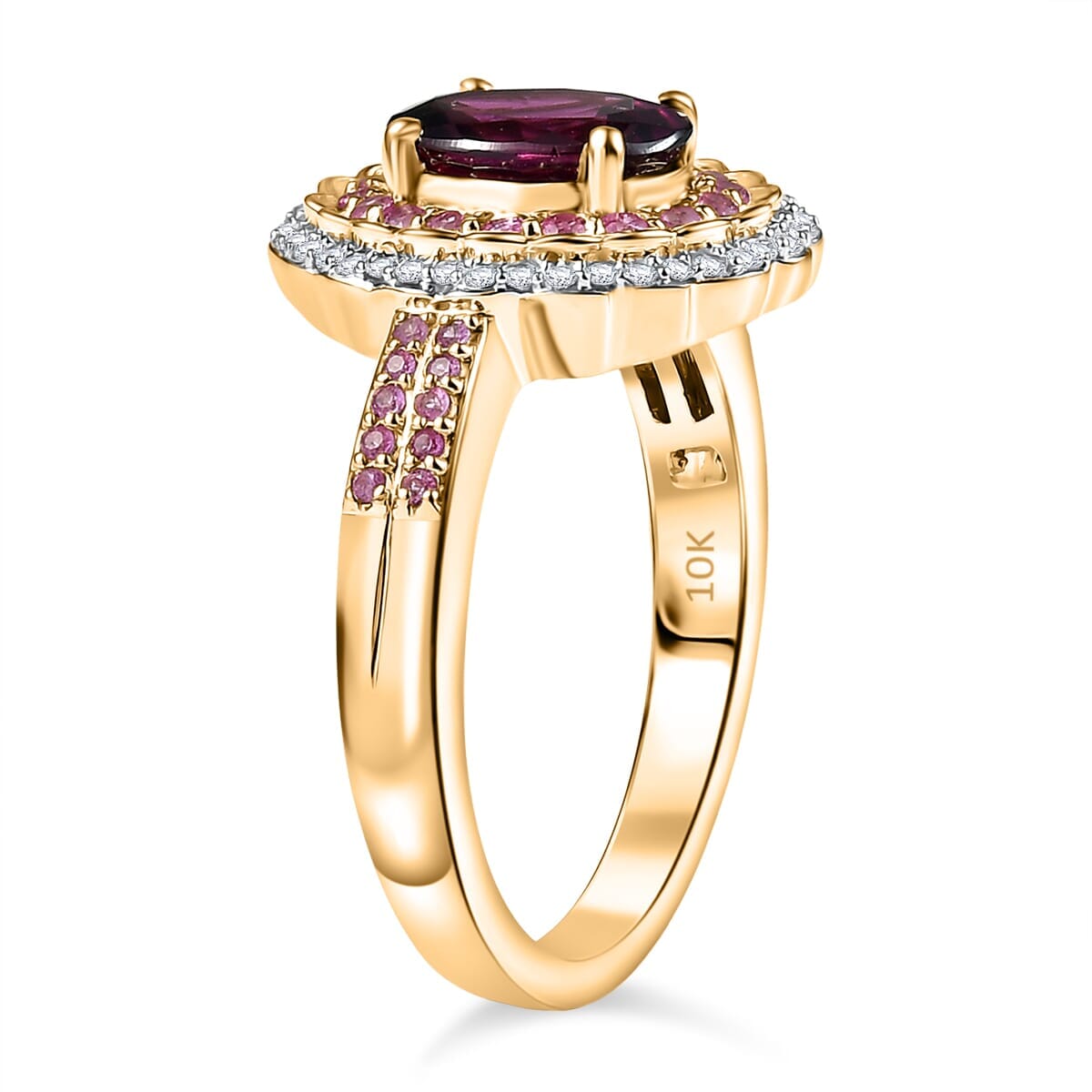 Luxoro AAA Radiant Ember Garnet, Madagascar Pink Sapphire and I1 Diamond 1.90 ctw Blush & Bloom Ring in 10K Yellow Gold (Size 10.0) image number 3