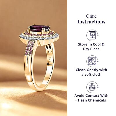 Luxoro AAA Radiant Ember Garnet, Madagascar Pink Sapphire and I1 Diamond 1.90 ctw Blush & Bloom Ring in 10K Yellow Gold (Size 10.0)