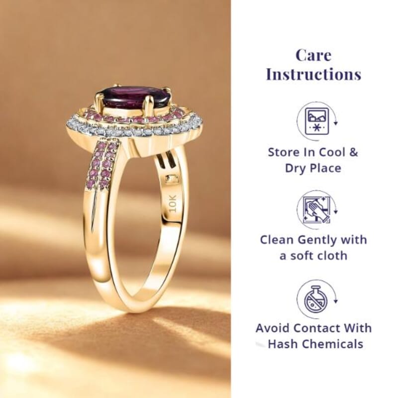 Luxoro AAA Radiant Ember Garnet, Madagascar Pink Sapphire and I1 Diamond 1.90 ctw Blush & Bloom Ring in 10K Yellow Gold (Size 10.0)