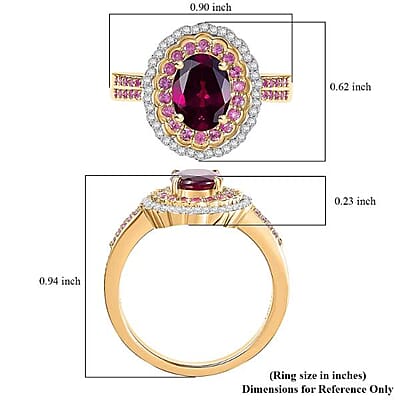 Luxoro AAA Radiant Ember Garnet, Madagascar Pink Sapphire and I1 Diamond 1.90 ctw Blush & Bloom Ring in 10K Yellow Gold (Size 10.0)