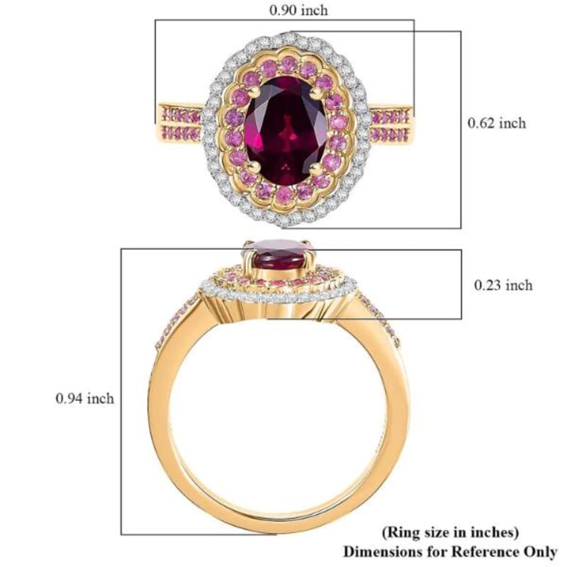 Luxoro AAA Radiant Ember Garnet, Madagascar Pink Sapphire and I1 Diamond 1.90 ctw Blush & Bloom Ring in 10K Yellow Gold (Size 10.0)