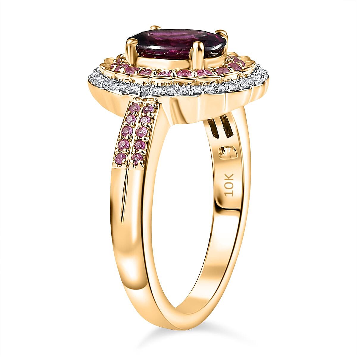 Luxoro AAA Radiant Ember Garnet, Madagascar Pink Sapphire and I1 Diamond 1.90 ctw Blush & Bloom Ring in 10K Yellow Gold (Size 6.0) image number 3
