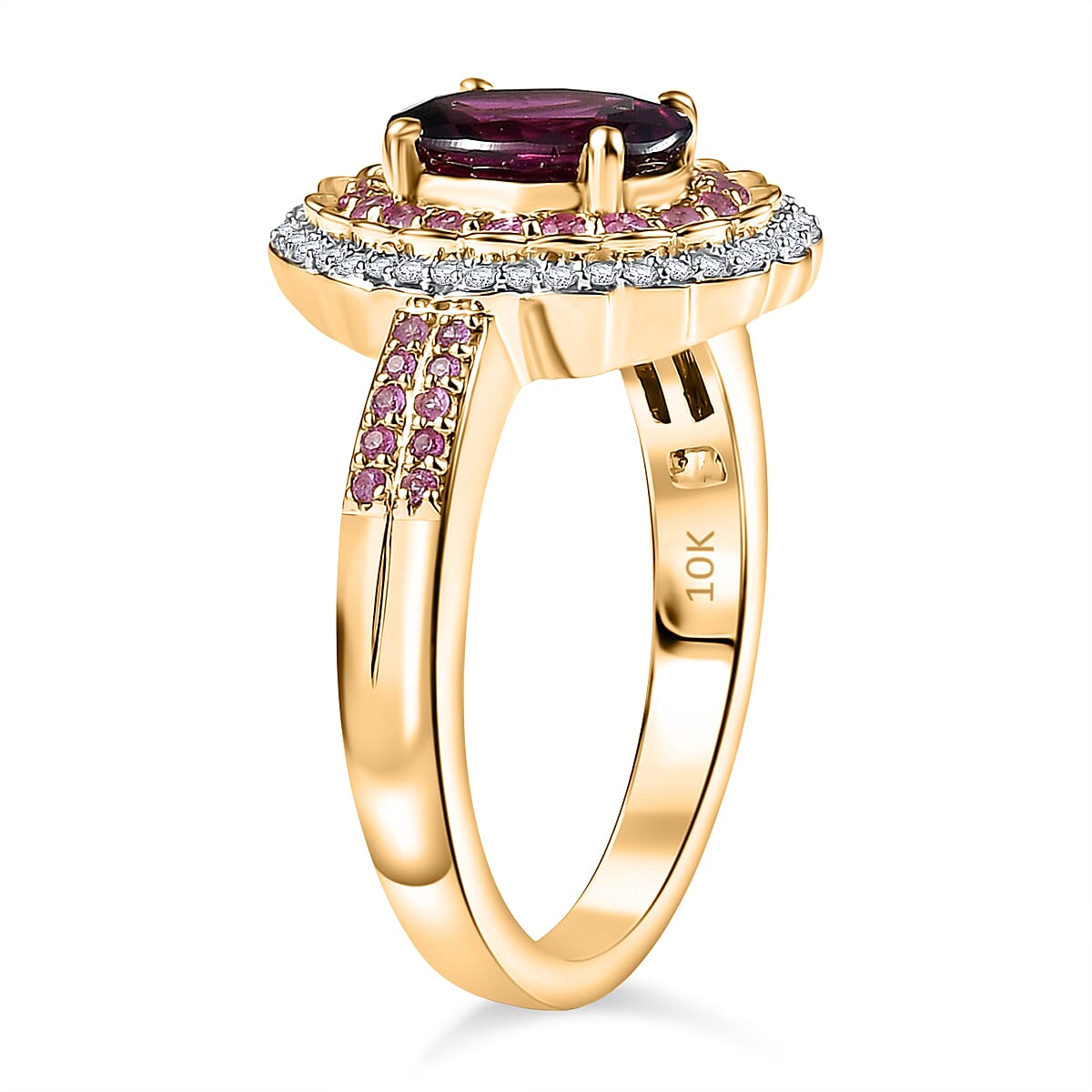 Luxoro AAA Radiant Ember Garnet, Madagascar Pink Sapphire and I1 Diamond 1.90 ctw Blush & Bloom Ring in 10K Yellow Gold (Size 9.0) image number 3