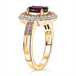 Luxoro AAA Radiant Ember Garnet, Madagascar Pink Sapphire and I1 Diamond 1.90 ctw Blush & Bloom Ring in 10K Yellow Gold (Size 9.0)