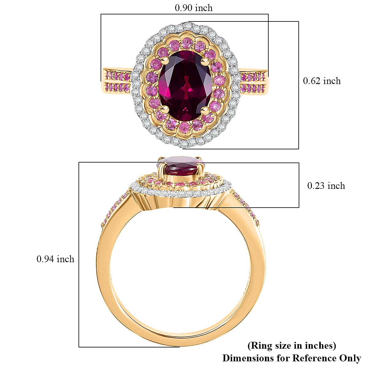 Luxoro AAA Radiant Ember Garnet, Madagascar Pink Sapphire and I1 Diamond 1.90 ctw Blush & Bloom Ring in 10K Yellow Gold (Size 9.0) image number 5