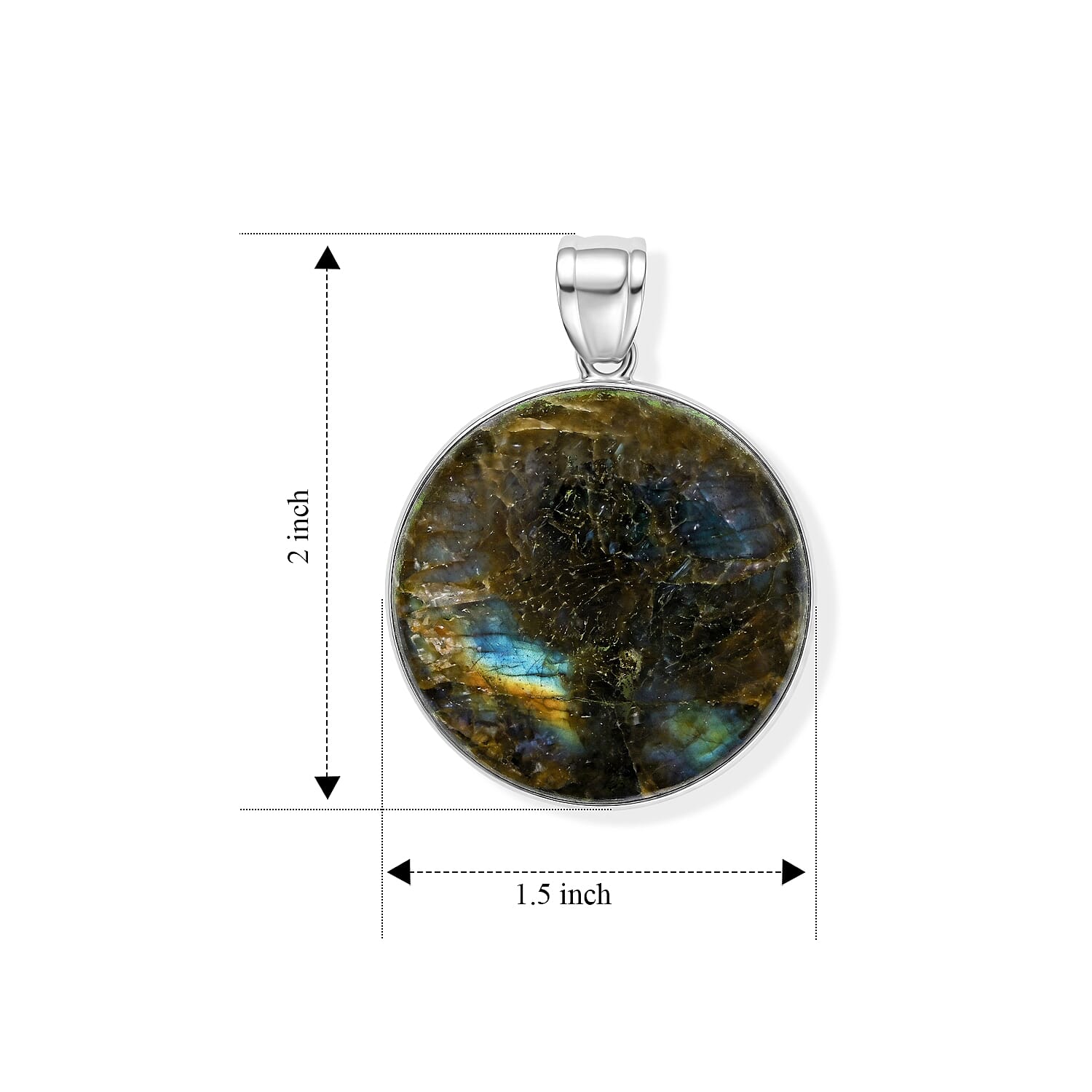 Round Labradorite 59.00 ctw Pendant without Chain in Silvertone