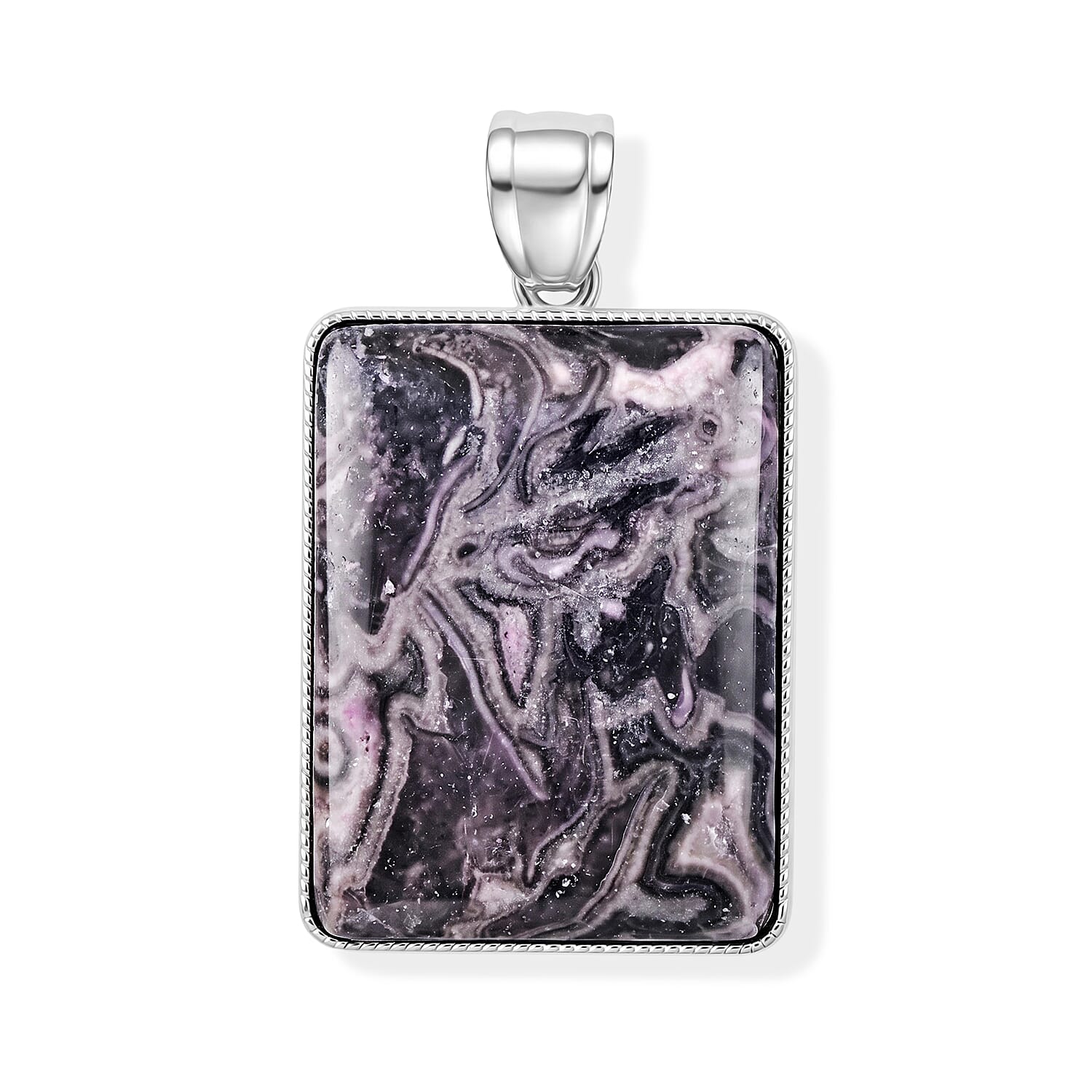 Rectangle Pink Moss Jasper 101.00 ctw Pendant without Chain in Silvertone