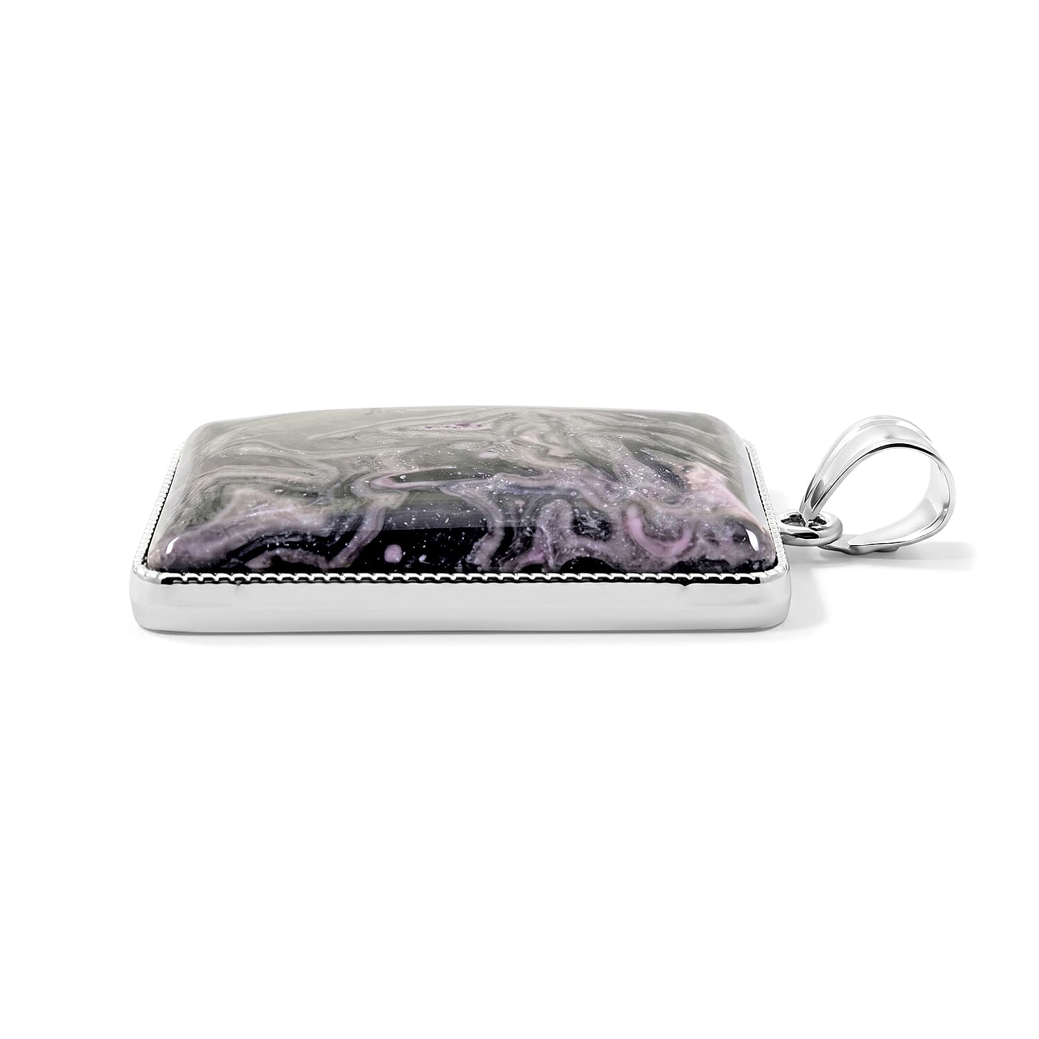 Rectangle Pink Moss Jasper 101.00 ctw Pendant without Chain in Silvertone
