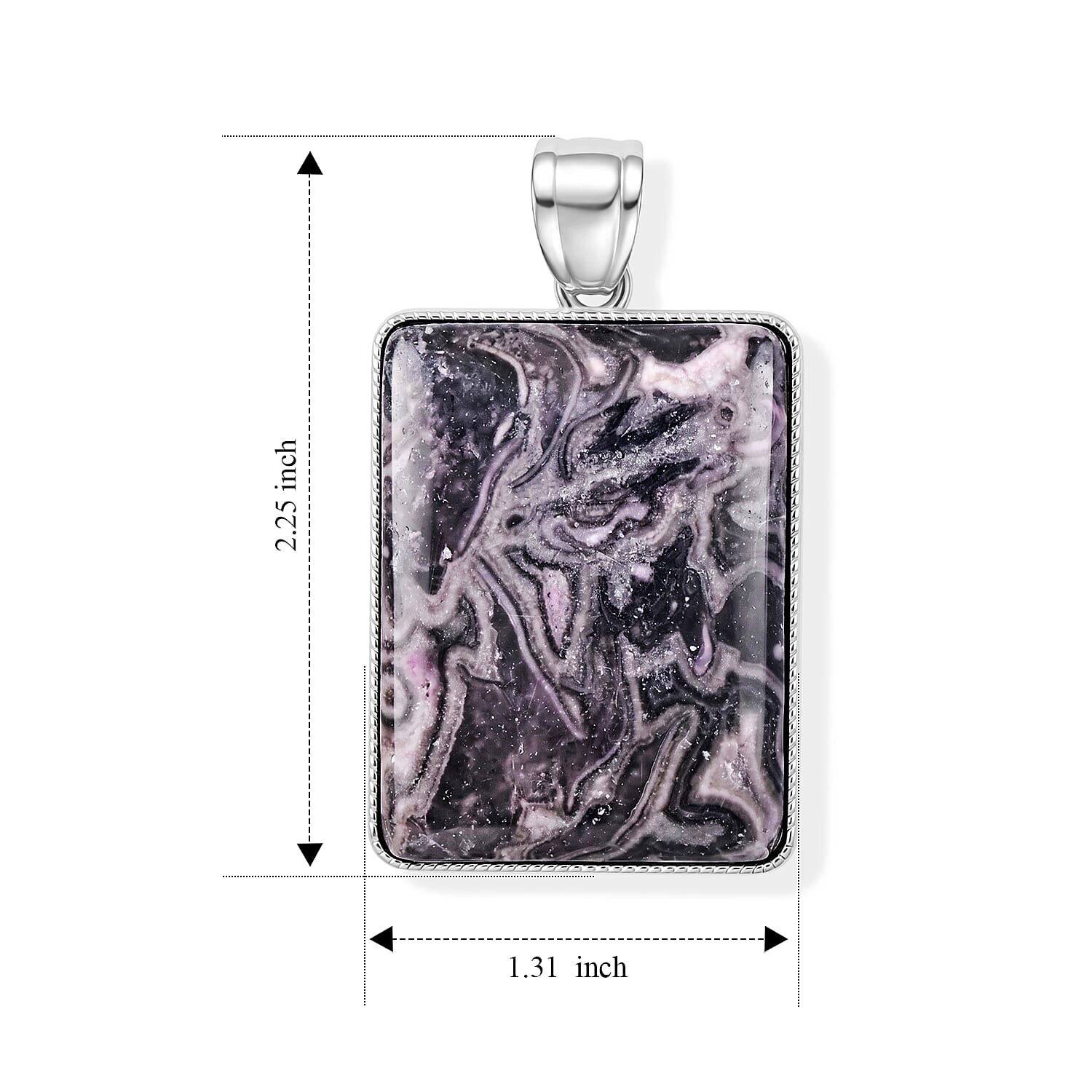 Rectangle Pink Moss Jasper 101.00 ctw Pendant without Chain in Silvertone
