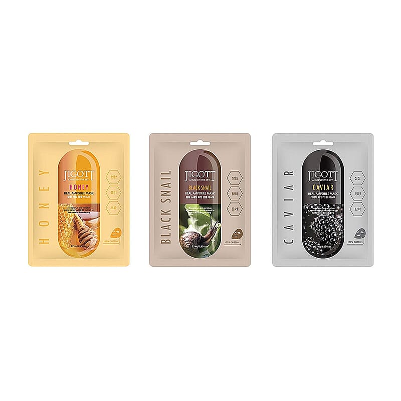 JIGOTT Real Ampoule Cotton Mask Rejuvenate Collection- Black Snail, Caviar, & Honey (3x10 each)