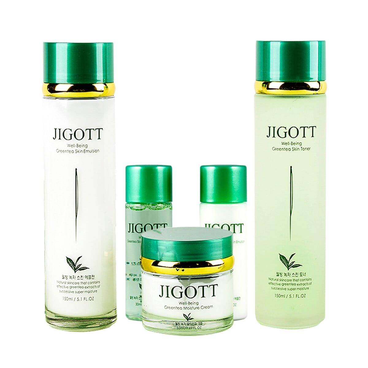 JIGOTT Well-Being Green Tea Skincare Set of 3- Emulsion (5.1oz), Toner (5.1oz), & Moisture Cream (1.69oz) with Free Gifts image number 0