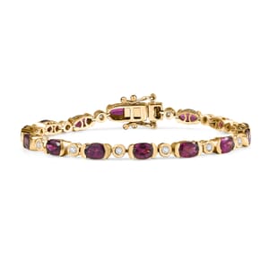 D’Joy Premium Radiant Ember Garnet and Moissanite 8.20 ctw Bracelet in 18K Vermeil Yellow Gold Over Sterling Silver (6.50 In)