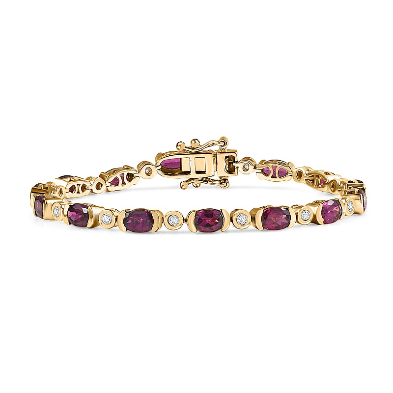 D'Joy Premium Radiant Ember Garnet and Moissanite 8.20 ctw Twilight Flame Bracelet in 18K Vermeil Yellow Gold Over Sterling Silver (6.50 In)