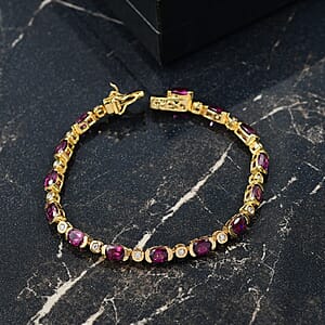 D'Joy Premium Radiant Ember Garnet and Moissanite 8.20 ctw Twilight Flame Bracelet in 18K Vermeil Yellow Gold Over Sterling Silver (6.50 In)