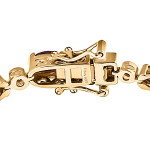 D'Joy Premium Radiant Ember Garnet and Moissanite 8.20 ctw Twilight Flame Bracelet in 18K Vermeil Yellow Gold Over Sterling Silver (6.50 In)