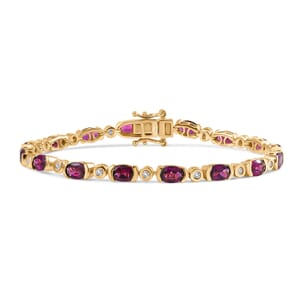 D’Joy Premium Radiant Ember Garnet and Moissanite 9.40 ctw Celestial Symphony Bracelet in 18K Vermeil Yellow Gold Over Sterling Silver (7.25 In)