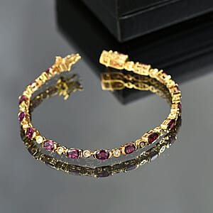 D'Joy Premium Radiant Ember Garnet and Moissanite 9.40 ctw Twilight Flame Bracelet in 18K Vermeil Yellow Gold Over Sterling Silver (7.25 In)