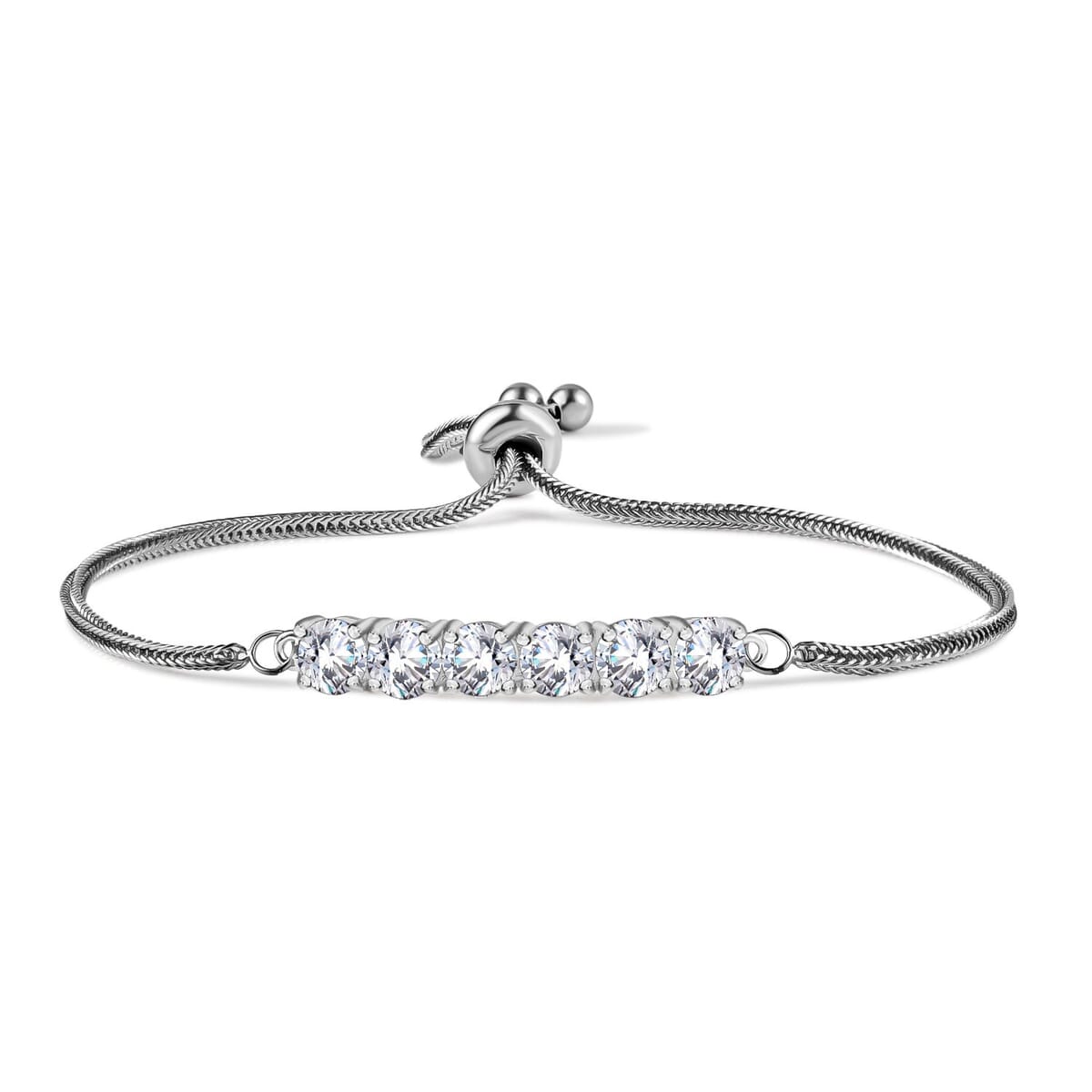 D'Joy Lab Created White Sapphire 7.70 ctw Bolo Bracelet in Sterling Silver and Stainless Steel image number 0