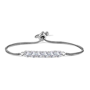 D'Joy Lab Created White Sapphire 7.70 ctw Bolo Bracelet in Sterling Silver and Stainless Steel