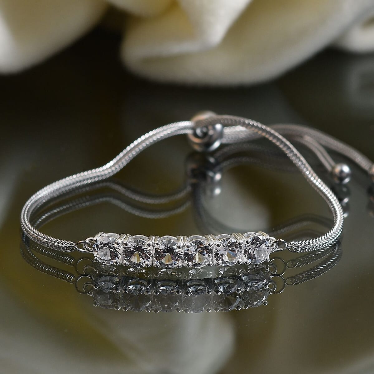 D'Joy Lab Created White Sapphire 7.70 ctw Bolo Bracelet in Sterling Silver and Stainless Steel image number 1