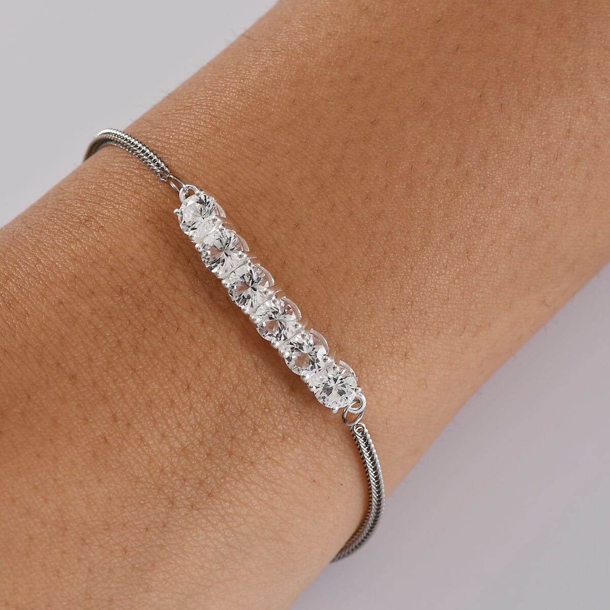 D'Joy Lab Created White Sapphire 7.70 ctw Bolo Bracelet in Sterling Silver and Stainless Steel image number 2