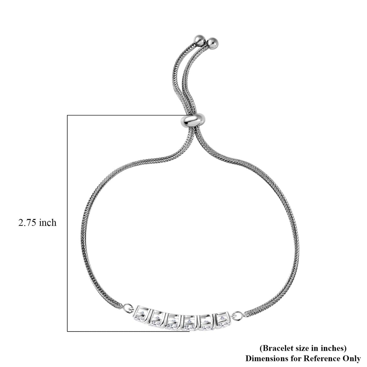 D'Joy Lab Created White Sapphire 7.70 ctw Bolo Bracelet in Sterling Silver and Stainless Steel image number 4