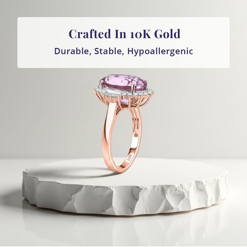 Luxoro AAA Martha Rocha Kunzite and G-H I2 Diamond 7.80 ctw Twilight Blossom Ring in 10K Rose Gold (Size 10.0)
