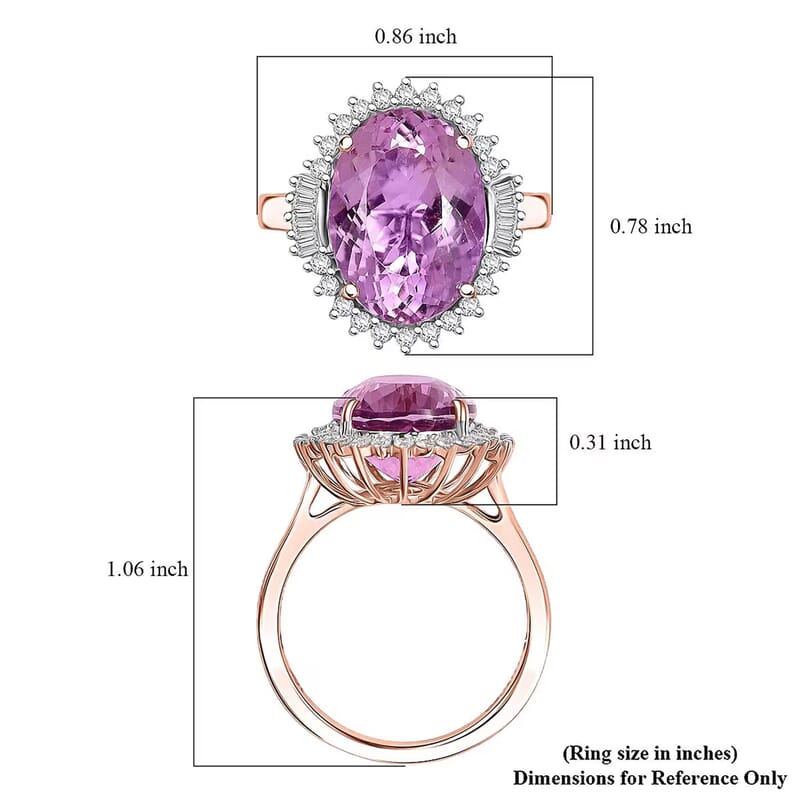 Luxoro AAA Martha Rocha Kunzite and G-H I2 Diamond 7.80 ctw Twilight Blossom Ring in 10K Rose Gold (Size 10.0)