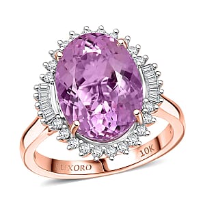 Luxoro AAA Martha Rocha Kunzite and G-H I2 Diamond 7.80 ctw Twilight Blossom Ring in 10K Rose Gold (Size 6.0)