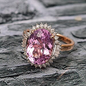 Luxoro AAA Martha Rocha Kunzite and G-H I2 Diamond 7.80 ctw Twilight Blossom Ring in 10K Rose Gold (Size 6.0)