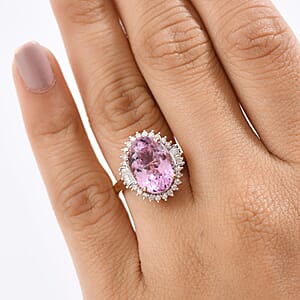 Luxoro AAA Martha Rocha Kunzite and G-H I2 Diamond 7.80 ctw Twilight Blossom Ring in 10K Rose Gold (Size 6.0)