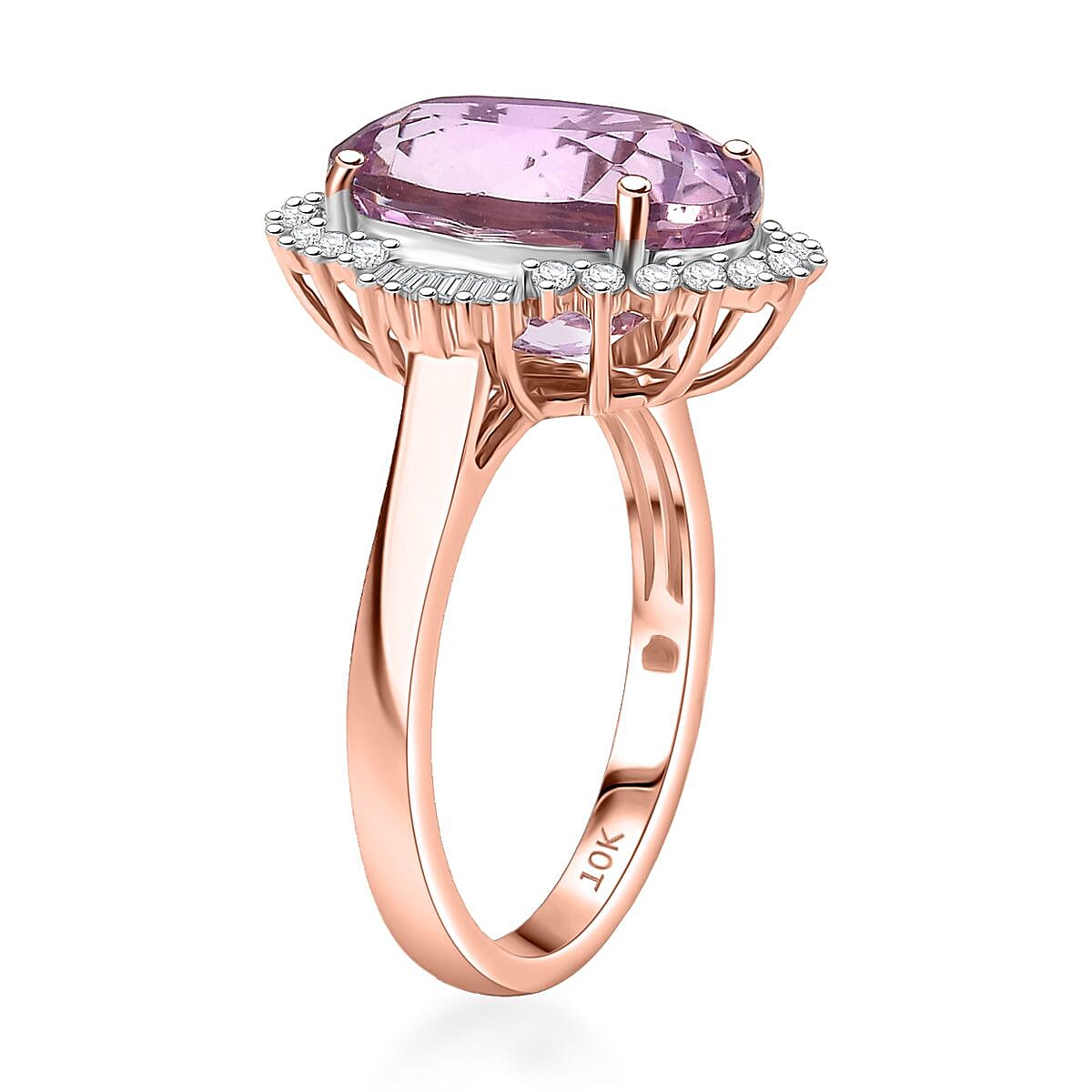 Luxoro AAA Martha Rocha Kunzite and G-H I2 Diamond 7.80 ctw Twilight Blossom Ring in 10K Rose Gold (Size 6.0) image number 3