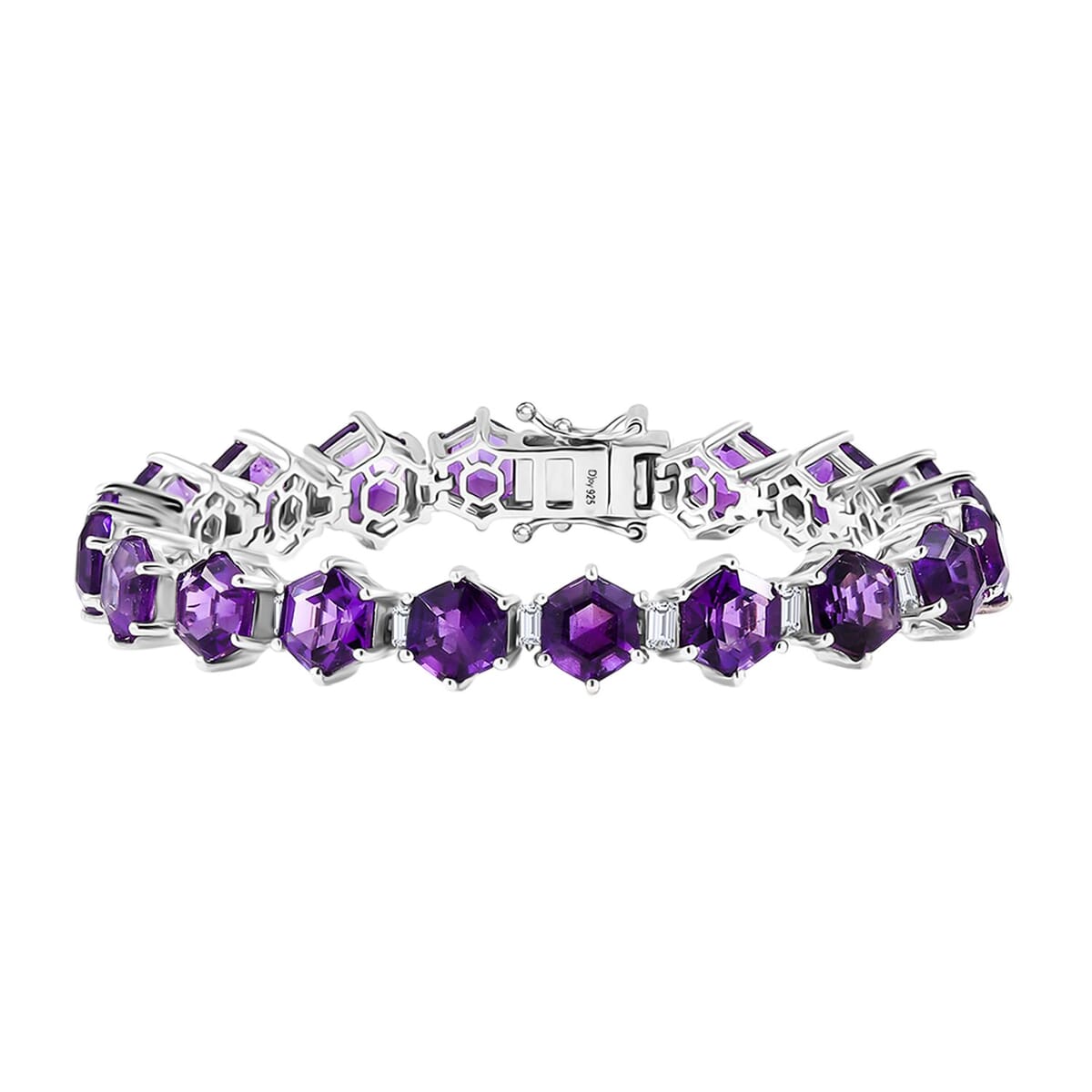 African Amethyst and Moissanite 30.20 ctw Honeycomb Bracelet in Rhodium Over Sterling Silver (7.25 In) image number 0
