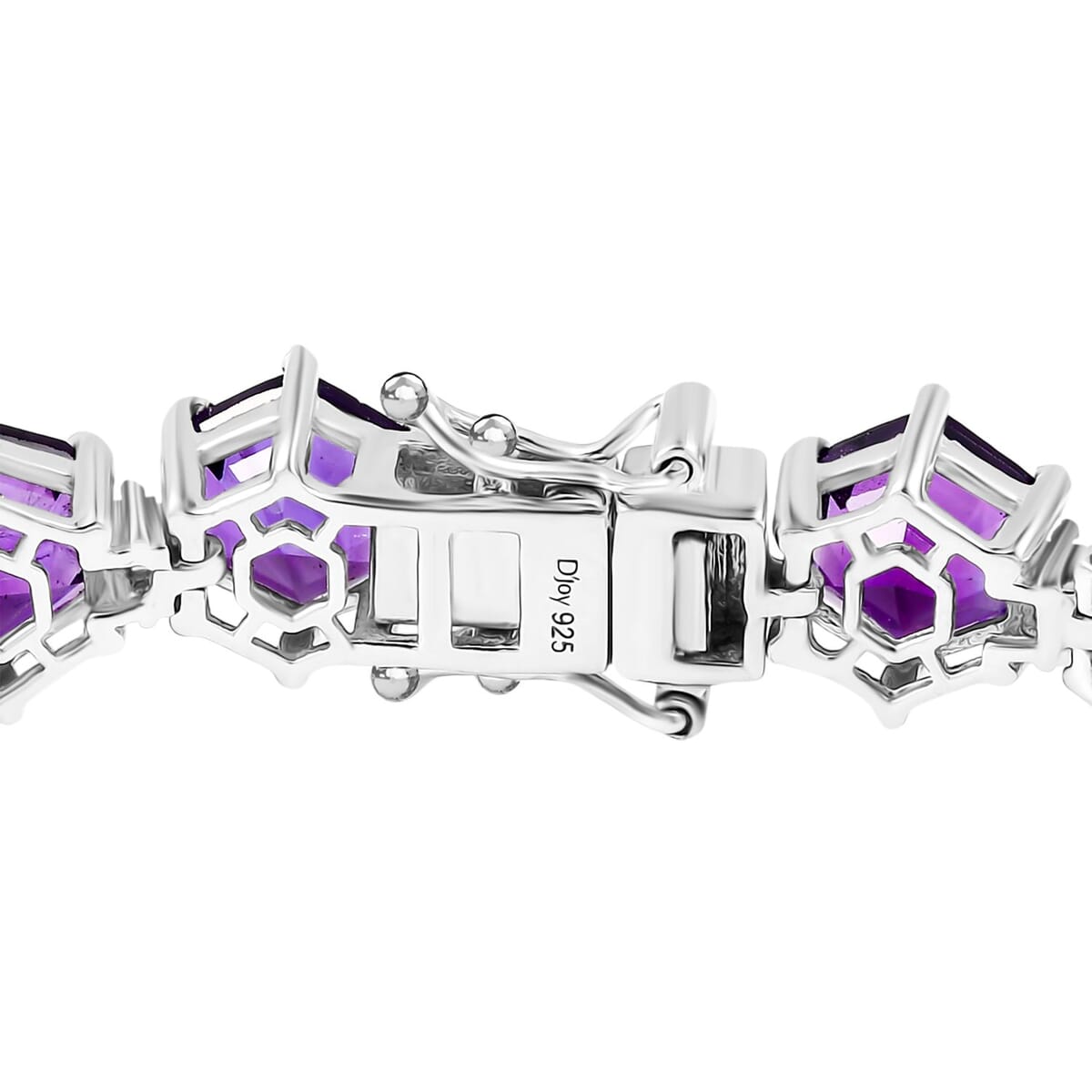 African Amethyst and Moissanite 30.20 ctw Honeycomb Bracelet in Rhodium Over Sterling Silver (7.25 In) image number 3